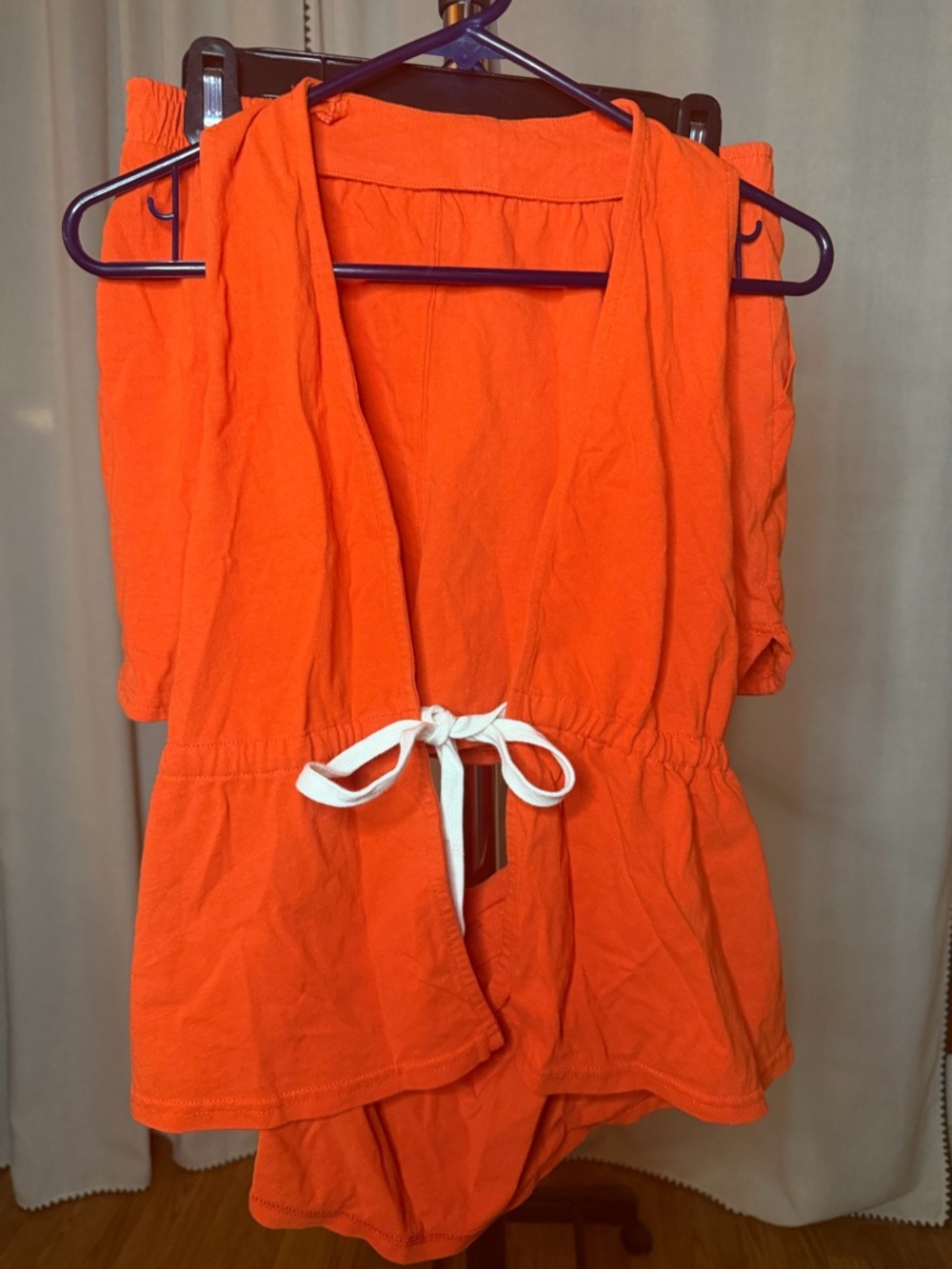Free People Orange Romper with White Drawstring